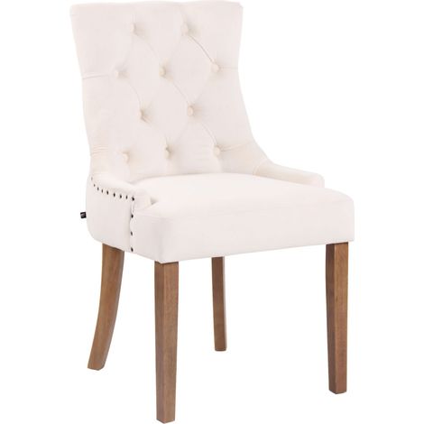 Silla de comedor x1 diseño antiguo tapizada en terciopelo crema con 4 patas de madera clara 100001943 (1/5)