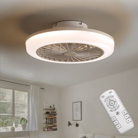 Ventilateur de plafond sans pales 46 cm – Moteur CC réversible – Éclairage réglable 60W – Télécommande avec minuterie – Design moderne blanc (1/5)
