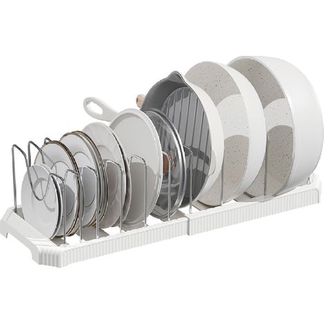 Organisateur Casserolier, Support Extensible, 7 Compartiments Réglables, Rangement Poêle Tiroir Cuisine (1/5)