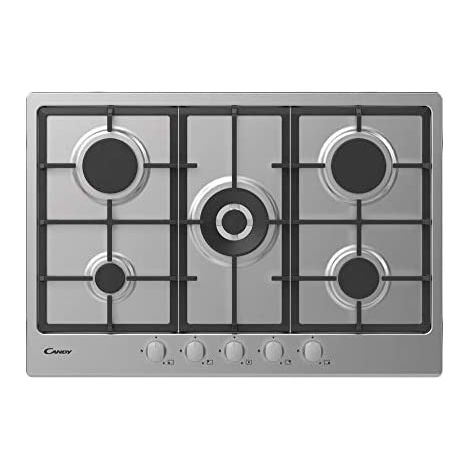 Candy CHG74WX Placa de cocina empotrada a gas de 75 cm y 5 fuegos en acero inoxidable