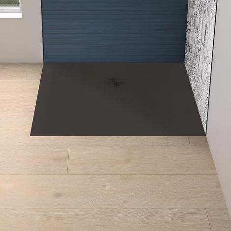 Receveur de douche KINEDO Kinemoon Evo 90x90 noir texture pierre lunaire inclu. grille assortie et bonde extra-plate
