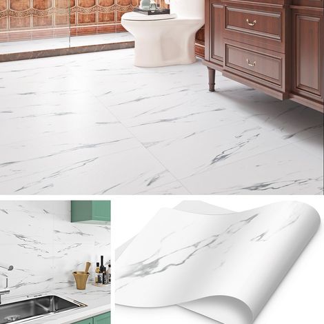Dalle PVC Adhesive Murale Marbre Gris Clair 16 Dalles Credence Adhesive pour Cuisine Blanc 60x30cm Sticker Carrelage Salle de Bain Imperméable Lino Sol Adhesif Marbre Chambre Salon Corridor (1/5)
