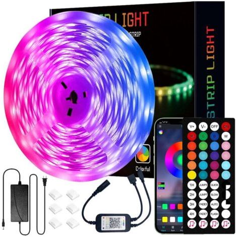 15M Bluetooth LED Strip, 5050 RGB LED Strip, Controlled by Smartphone App and Remote Control, Syncs with Music Rhythm/Timer Function, Multicolor