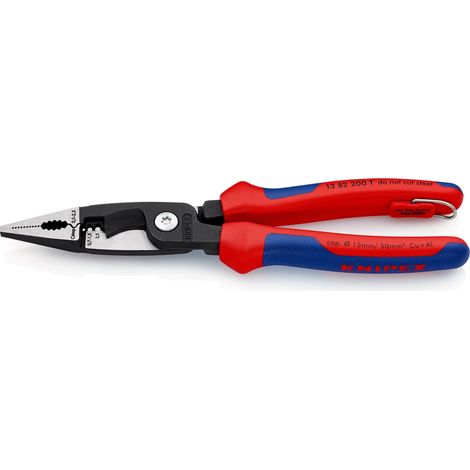KNIPEX 13 82 200 T BK Pince pour installations électriques avec gaines bi-matière, avec œillet intégré pour fixation d’un dispositif antichute atramentisée noire 200 mm (1/3)