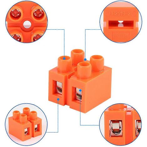 Borniers en cuivre, borniers à sertir, borniers pour machines, borniers fixes à 2 positions, orange, lot de 10 (1/5)