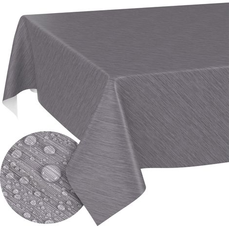 Nappe de Table en Toile cirée - Aspect Lin - Facile d'entretien et imperméable - 140 x 140 cm - Carré - Gris - Bord coupé (1/5)