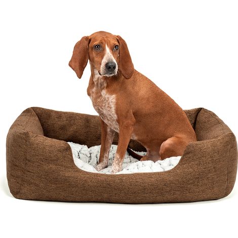 lionto Hundebett Hundekissen Hundekörbchen mit Wendekissen meliert Größe M 80x60 cm Farbe braun (1/5)