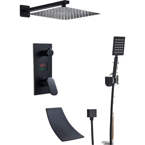 Ensemble de douche mitigeur thermostatique intelli Ensemble de robinet de douche de salle de bain noir mat, système de douche de bain noir pluie à affichage numérique, mitigeur de baignoire de douche (1/5)