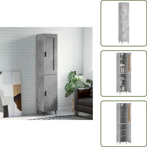 Buffet haut Gris béton 34,5x34x180 cm Bois d'ingénierie - Buffet Design Moderne - Meuble Rangement Gris - Armoire Cuisine - Buffet Bas - Buffet Haut (1/5)