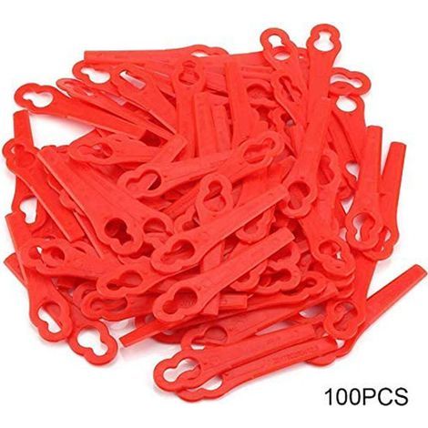 100 piezas de cuchillas de plástico de colores para cortacésped y accesorios para cortacésped de jardín. (1/4)