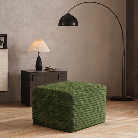 Pouf ottoman en tissu velours côtelé vert 65 x 60 x 38 cm sans (1/5)