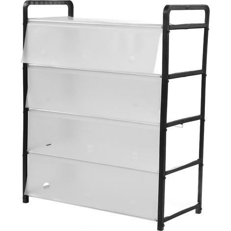 Mehrstöckiges Schuhregal aus Stahlrohr, stapelbar und platzsparend, staubabweisend, ideal für Zuhause oder Studentenwohnheim. 5-stöckiges Modell, schwarz, niedrig (62 cm). (1/5)