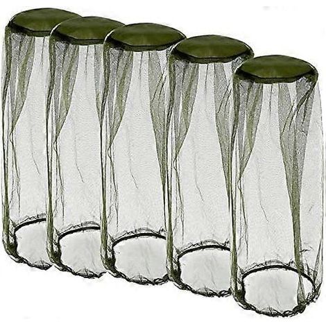 Lot de 5 moustiquaires de tête, moustiquaire faciale, moustiquaire de tête en maille, moustiquaire de tête anti-insectes, filet pour chapeau de pêche (48 x 38 cm) (1/5)