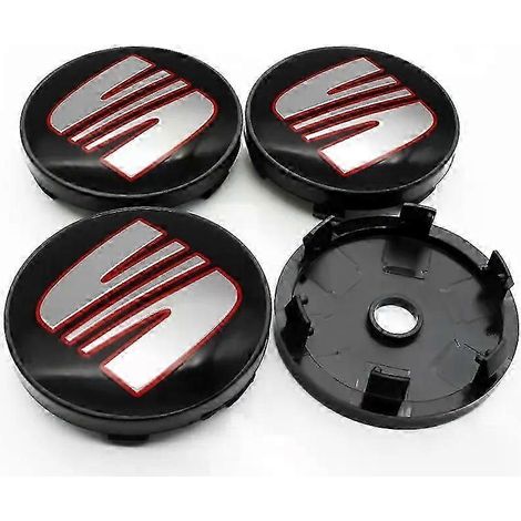 Lot de 4 enjoliveurs centraux de roue de voiture 56 mm et 60 mm, compatibles avec Seat Ibiza 6J 6L FR, Ateca, Altea XL, Leon 2 et Leon. Couleur : noir/rouge (60 mm). (1/4)