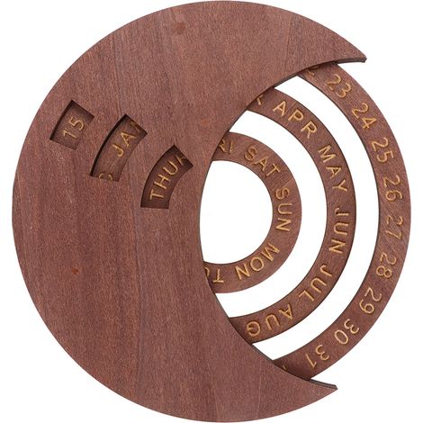 Disque calendrier rotatif en bois brun foncé, grain de bois naturel, style vintage, calendrier permanent en bois adapté à la maison/au bureau/à la résidence étudiante.