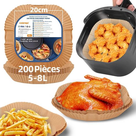 Papier Cuisson Air Fryer 200 Pièces, 20x20 cm XXL Carré Paper Sulfurisé pour Friteuse a Air 5-8 L, Airfryer Parchemin Accessoires compatible avec 5-8 L Friteuse Sans Huile (1/5)