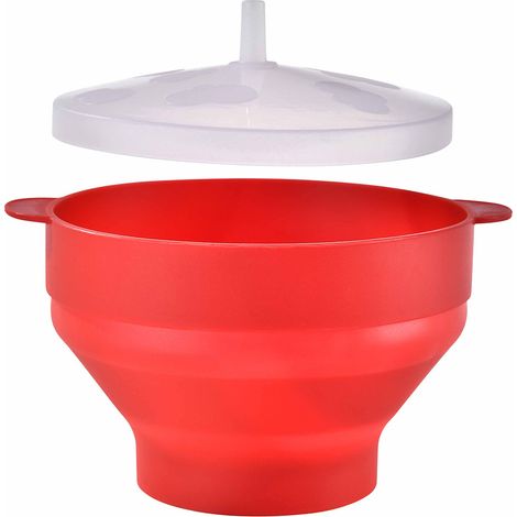 Popcornmaker - Pour Micro-ondes - Sans Huile - En Silicone Alimentaire BPA Free - Pliable - 1 Pièce - Rouge (1/5)