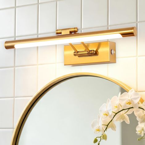Dimmable Interior Wall Light 8W, Bathroom Mirror LED Wall Lamp with Swivel Lamp Head Reading Lights, 3000K for Pictures and Showcases Lights (900LM Brass, 40cm) (1/5)