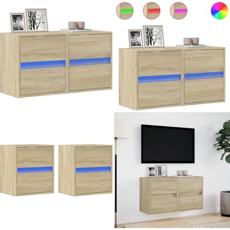 vidaXL TV-Wandschränke mit LED-Beleuchtung 2 Stk. Sonoma 41x31x45 cm (1/5)