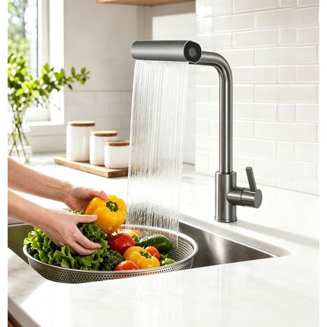 Robinet Cuisine, Mitigeur de Cuisine, 60cm Robinet Cuisines Douchette Escamotable avec 4 Jets Extractible, 360° Orientable, Acier Inoxydable 304 pour Évier Simple Double Salle De Bain, Toilettes (1/5)