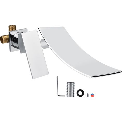 Jadpes Robinet, Mitigeur de lavabo, Robinet de Cascade à Montage Mural, Chrome , Mélangeur de Bassin Froid et Chaud Mitigeur d'évier de Salle de Bains Centerset, Robinet de mélan (1/5)