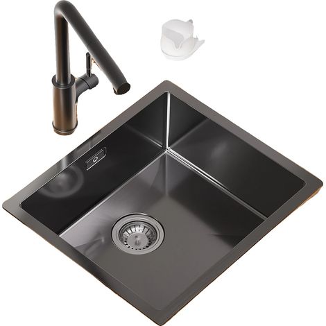 Fregadero de cocina, de acero inoxidable, diseño rectangular, color negro. (1/5)