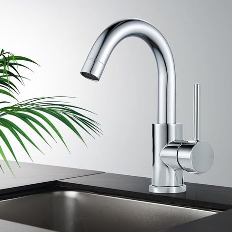 Mitigeur de Lavabo Chromé, Robinet Salle de Bain Pivotant à 360°, Haut Robinets de Lavabo pour Salle de Bain en Acier Inoxydable, Monocommande Robinet Lavabo pour Eau Chaude/Froide, Chromé (1/3)
