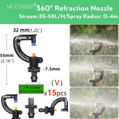 Pipette d'irrigation réglable à 90/180/360°, micro-buse pour arrosage de jardin, buse rotative, pulvérisateur à brouillard avec compensation de diamètre de tuyau 4/7 mm (1/5)