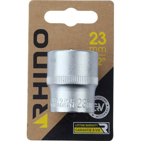 RHINO - Giochi a bussola esagonale, metrica corta - 6 punte - Diam. 23 mm – Quadrato di allenamento 1/2" – Alta qualità (cromo vanadium) – Garanzia a Vita – Diverse misure disponibili (1/3)