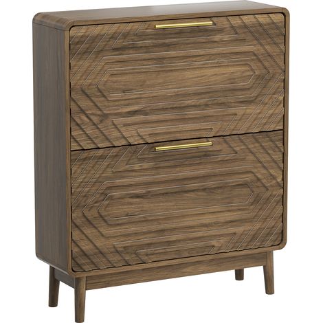 Scarpiera freestanding in MDF effetto noce, 80 cm, con 2 ante a ribalta e vano aperto (1/5)