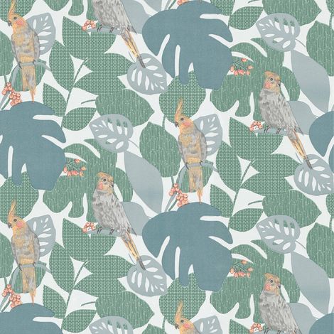 BRICOFLOR Papier Peint animaux pour chambre, salon & plus Tapisserie oiseaux gris et jaune Papier peint jungle vert pour salon, cuisine & plus (1/5)