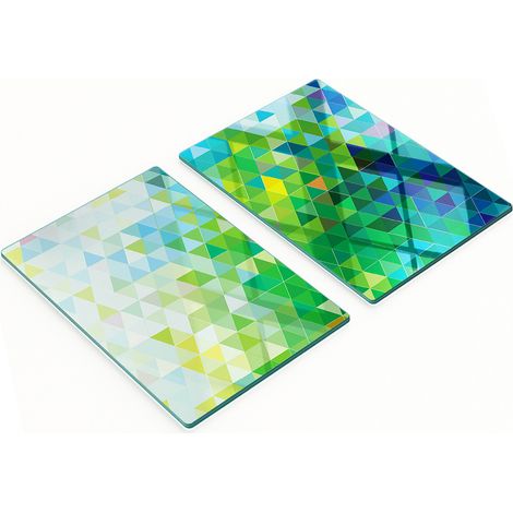 Juego de dos tablas de cocina de cristal con diseño abstracto de triángulos, 2x40x52 cm. (1/5)