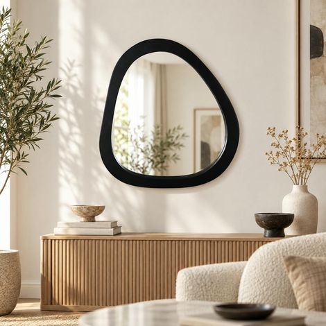 Miroir en bois noir design organique 55 cm CORTINA (1/4)