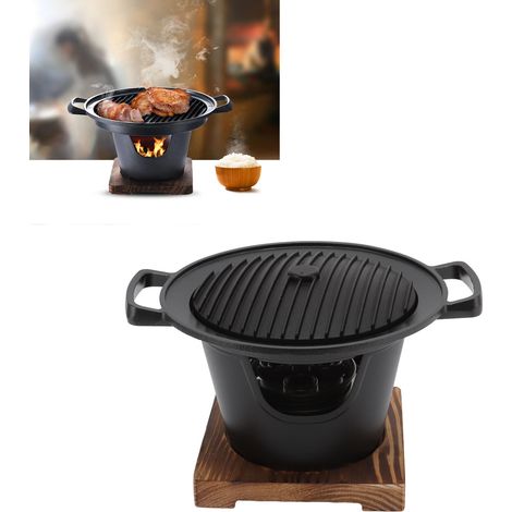 Grill Hibachi sans fumée, structure en bois, alliage d'aluminium, montage facile, barbecue portable au charbon de bois pour camping et maison (1/5)