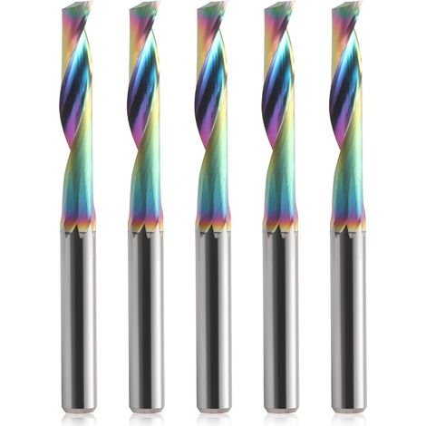 Lot de 5 fraises hélicoïdales CNC avec une rainure pour aluminium, tige de 4 mm, fraise hélicoïdale VHM avec revêtement DLC, diamètre de coupe de 4 mm, fraise à queue en carbure de tungstène massif (1/5)