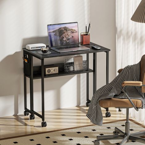 Table murale pliante noire avec étagère, bureau escamotable à rangement mural (1/5)