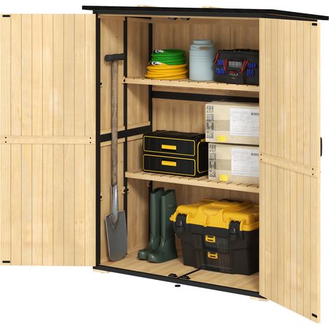 Armoire jardin bois acier, armoire outils extérieure toit asphalte, 2 étagères portes verrouillables, 152x98x56cm