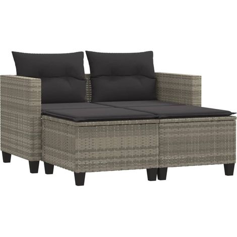 Maison Exclusive - Gartensofa 2-Sitzer mit Hockern Hellgrau Poly