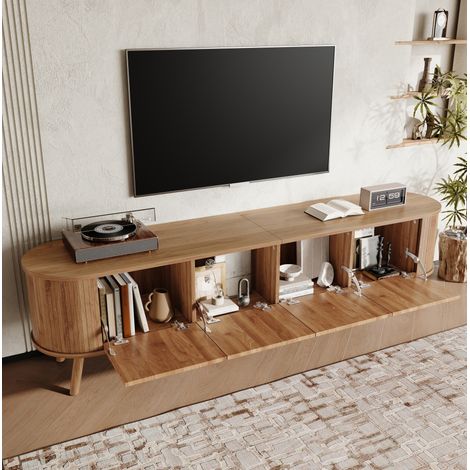 Mobile TV moderno 180 cm in MDF e pannello truciolare, finitura rovere, 4 ante (1/5)