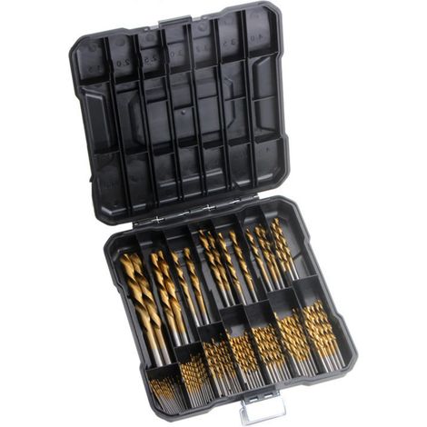 Set mit 99 industriellen Spiralbohrern aus Hochgeschwindigkeitsstahl, 1,5 bis 10 mm, für Holz und Aluminium, mit schützendem Aufbewahrungskoffer für Holz, Metall und Beton.