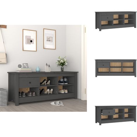 Armoire à chaussures Gris 110x38x45,5 cm Bois de pin massif - Armoire À Chaussures - Meuble Chaussure - Rangement Chaussures - Étagère Chaussures - Bois De Pin (1/5)