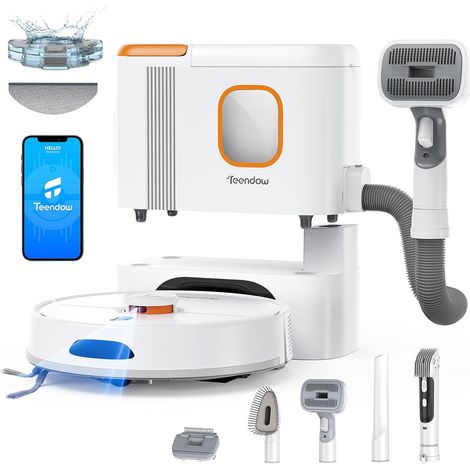 Robot Aspirateur Laveur 8000Pa avec Station 3L LiDAR  Idéal chiens et chats, élimine les poils, nettoie tapis et sols durs, programmation intelligente via application (1/5)