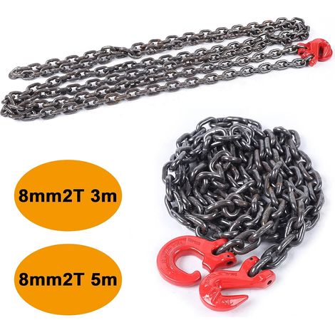 1 Strang Kettengehänge 2 T Tragfähigkeit - 5m (16.4ft) Krankette mit Haken 20Mn2 Legierungsstahl Anschlagkette Motorhebekette Chokerkette Forstkette Für BAU, Fabriken, Lager & Industrie (1/5)