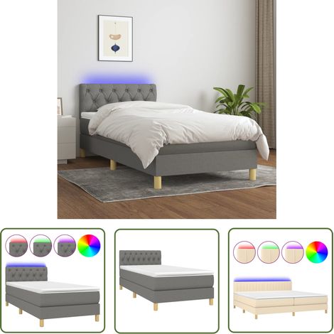 The Living Store Sommier à lattes de lit avec matelas et LED Gris foncé 80x200cm - Sommier Tapissier - Lit Plateforme - Lit Avec Rangement - Lit Design - Lit Moderne (1/5)