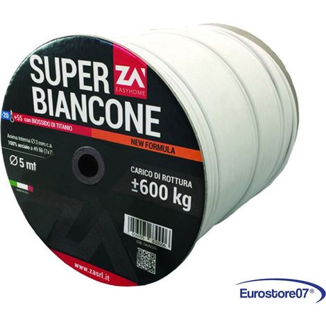 Cavetto stendibiancheria acciaio zincato rivestito bianco - ø mm.5 rotoli mt.500 (1/4)