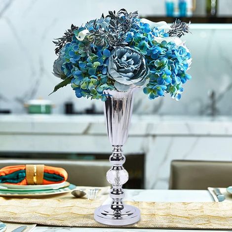 Silver Metal Vase, Vases Table Decorations Centrepieces, Tall Vases Large Flower Stand for Birthday Wedding Anniversary Ceremony Home Decor, Big Vases for Flowers (1/5)