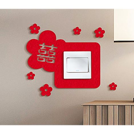 Autocollants muraux décoratifs « Double Bonheur » en tissu non tissé, motif interrupteur, pour mariage chinois, rouge. (1/5)