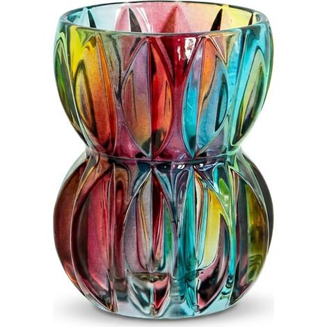 Vase coloré en verre cristal de 17,5 cm de haut – Vase texturé unique pour fleurs fraîches et plantes hydroponiques, centre de table décoratif moderne pour table à manger, table basse et décoration (1/5)