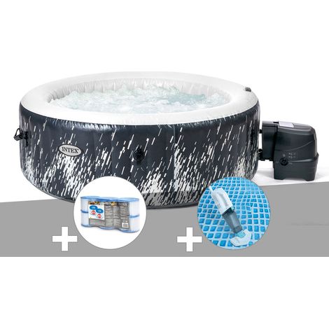 Kit spa gonflable Intex PureSpa Galaxie rond Bulles avec LED 4 places + 6 filtres + Aspirateur