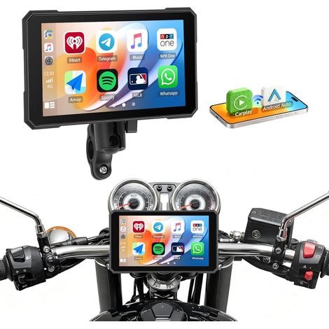SIXWIN Carplay 5 Inch Wireless Carplay and Android Auto, GPS Navigation Motorcycle IP68 Screen Car, USB Port, BT Audio, EQ, Siri, Assistant G00gle, Universal Mount for Motorcycle/Car (1/5)